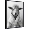image:imageKate and Laurel Sheep Bathroom Art Towel Robe Black and White Framed Canvas Wall Art by The Creative Bunch Studio 18 x 24 Sylvie Beaded Black Whimsical Animals Humor Art for Wall Decor Living Room