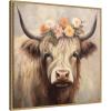 image:imageKate and Laurel Sylvie Adorable Floral Boho Highland Cow Framed Canvas Wall Art by The Creative Bunch Studio 30 x 30 Bronze Bohemian Boho Animals Flowers Nature Art for Wall Decor Living RoomBeaded Natural