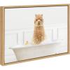 image:imageKate and Laurel Sylvie Alpaca In Bubble Bath Neutral Style Framed Canvas Wall Art by Amy Peterson Art Studio 18x24 White Minamlist Animal Art for Bathroom LaundryNatural
