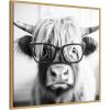 image:imageKate and Laurel Sylvie Black and White Highland Cow in Reading Glasses Framed Canvas Wall Art by The Creative Bunch Studio 30 x 30 Beaded Natural Black and White Animal Wall Decor Living RoomBright Gold