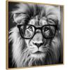image:imageKate and Laurel Sylvie Black and White Lion in Reading Glasses Framed Canvas Wall Art by The Creative Bunch Studio 30 x 30 Gold Whimsical Animals Humor Art for Wall Decor Living Room BedroomBright Gold