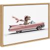 image:imageKate and Laurel Sylvie Cowgirl Dino Driving 1950s Pink Cadillac Framed Canvas Wall Art by Saint and Sailor Studios 18x24 Natural Cute Toy Car Art for WallNatural