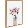 image:imageKate and Laurel Sylvie Flower Crown Alpaca Framed Canvas Wall Art by Amy Peterson Art Studio 18x24 Natural Cute Animal Art for Wall Decor