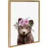 image:imageKate and Laurel Sylvie Flower Crown Bear Framed Canvas Wall Art by Amy Peterson Art Studio 18x24 Natural Cute Animal Art for Wall DecorBright Gold