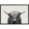 image:imageKate and Laurel Sylvie Hey Dude Highland Cow BW Framed Linen Textured Canvas Wall Art by The Creative Bunch Studio 28x38 Gray Chic Farm Animal Art for WallBlack