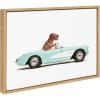image:imageKate and Laurel Sylvie T Rex Driving 1957 Aqua Chevy Framed Canvas Wall Art by Saint and Sailor Studios 18x24 Natural Cute Toy Car Art for Wall