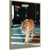 image:imageKate and Laurel Tiger in the City at Night 2 Framed Canvas Wall Art by Michael Schauer 28 x 38 Sylvie Bright Gold Industrial Urban Animals Cityscapes Art for Wall Decor Living Room Bedroom