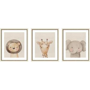 image:imageKate and Laurel Baby Animal Portrait 3 Piece Framed Wall Art Print Set by The Creative Bunch Studio Belmont Distress White Whimsical Kid Art for Wall Decor