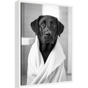 image:imageKate and Laurel Black Lab Bathroom Art Towel Robe Black and White Framed Canvas Wall Art by The Creative Bunch Studio 18 x 24 Sylvie White Black amp White Animals Bathroom Art for Wall Decor Living