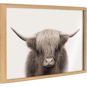 image:imageKate and Laurel Blake Hey Dude Highland Cow Color Framed Printed Glassl Wall Art by The Creative Bunch Studio 18x24 Natural Farmhouse Animal ArtNatural