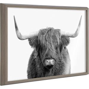 image:imageKate and Laurel Blake Highland Cow Portrait Framed Printed Glass Wall Art by Amy Peterson Art Studio 18x24 Gray Farmhouse Animal Wall DcorGray