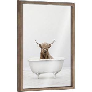 image:imageKate and Laurel Blake Highland Cow Solo Bathtub Framed Printed Glass Wall Art by Amy Peterson 18x24 Gray Adorable Animal Art for WallGold