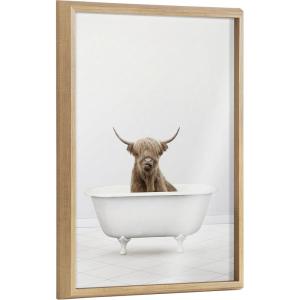 image:imageKate and Laurel Blake Highland Cow Solo Bathtub Framed Printed Glass Wall Art by Amy Peterson 18x24 Gray Adorable Animal Art for WallNatural