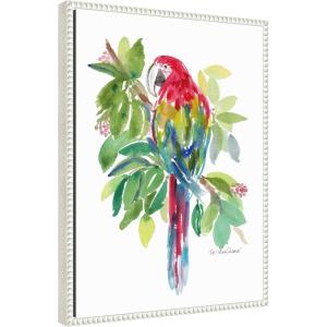 image:imageKate and Laurel Bright Parrot in the Greens Framed Canvas Wall Art by Patricia Shaw 18 x 24 Sylvie Beaded White Whimsical Animals Nature Tropical Art for Wall Decor Living Room Bedroom
