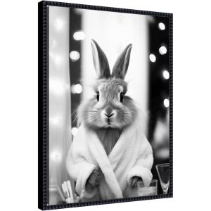 image:imageKate and Laurel Bunny Glam Bathroom Art Towel Robe Black and White Framed Canvas Wall Art by The Creative Bunch Studio 18 x 24 Sylvie Beaded Black Whimsical Animals Bathroom Art for Wall Decor
