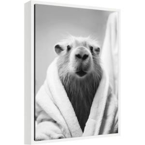 image:imageKate and Laurel Capybara Bathroom Art Towel Robe Black and White Framed Canvas Wall Art by The Creative Bunch Studio 18 x 24 Sylvie White Black amp White Animals Bathroom Art for Wall Decor Living