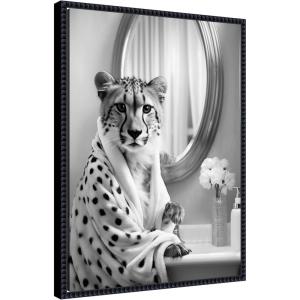 image:imageKate and Laurel Cheetah Glam Bathroom Towel Robe Black and White Framed Canvas Wall Art by The Creative Bunch Studio 18 x 24 Sylvie Beaded Black Black amp White Animals Bathroom Art for Wall Decor