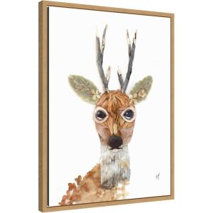 image:imageKate and Laurel Framed Canvas Wall Art Print Buck by Madeline Jeppesen 18 x 24 Sylvie Natural Frame Rustic Farmhouse Animal Art for Wall DecorSylvie Natural