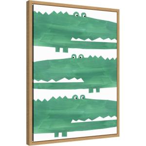 image:imageKate and Laurel Framed Canvas Wall Art Print Chomp Chomp Crocodile by Alicia Abla 18 x 24 Sylvie Natural Frame Whimsical Kid Art for Wall Decor