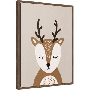 image:imageKate and Laurel Framed Canvas Wall Art Print Deer by July Art Prints 18 x 24 Sylvie Walnut Frame Whimsical Kid Art for Wall Decor
