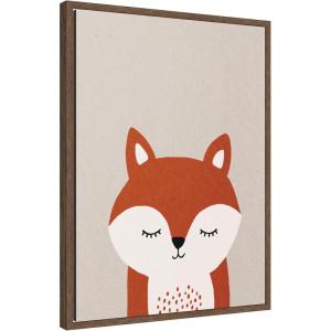 image:imageKate and Laurel Framed Canvas Wall Art Print Fox by July Art Prints 18 x 24 Sylvie Walnut Frame Whimsical Kid Art for Wall Decor