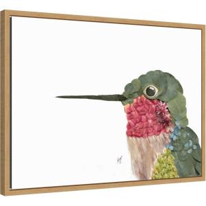 image:imageKate and Laurel Framed Canvas Wall Art Print Hummingbird by Madeline Jeppesen 24 x 18 Sylvie Natural Frame Whimsical Animal Art for Wall DecorSylvie Natural