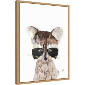 image:imageKate and Laurel Framed Canvas Wall Art Print Raccoon by Madeline Jeppesen 18 x 24 Sylvie Natural Frame Whimsical Animal Art for Wall DecorSylvie Natural