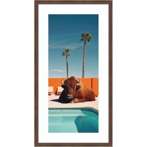 image:imageKate and Laurel Framed Wall Art Print Bison Chilling by the Pool in California by Michael Schauer 22 x 42 Florence Medium Brown Frame Coastal Animals Beach Americana Art for Wall Decor42L x 22W