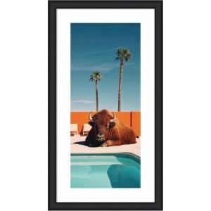 image:imageKate and Laurel Framed Wall Art Print Bison Chilling by the Pool in California by Michael Schauer 22 x 42 Florence Medium Brown Frame Coastal Animals Beach Americana Art for Wall Decor43L x 24W
