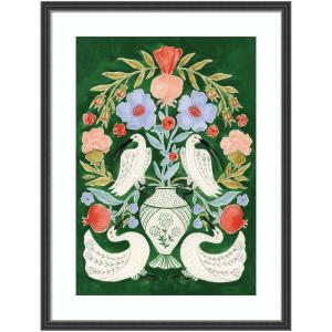 image:imageKate and Laurel Framed Wall Art Print Floral Folklore Ibises and Swan by Jill Labieniec 19 x 25 Stylish Black Narrow Frame Whimsical Animal Art for Wall DecorStylish Black Narrow