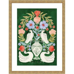 image:imageKate and Laurel Framed Wall Art Print Floral Folklore Ibises and Swan by Jill Labieniec 19 x 25 Stylish Black Narrow Frame Whimsical Animal Art for Wall DecorMila Dark Gold