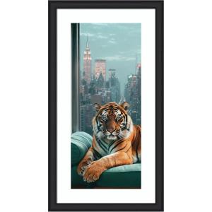 image:imageKate and Laurel Framed Wall Art Print Graceful Tiger in New York Panel by Michael Schauer 22 x 42 Florence Medium Brown Frame Modern Contemporary Animals Cityscapes Art for Wall Decor43L x 24W