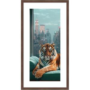 image:imageKate and Laurel Framed Wall Art Print Graceful Tiger in New York Panel by Michael Schauer 22 x 42 Florence Medium Brown Frame Modern Contemporary Animals Cityscapes Art for Wall Decor42L x 22W