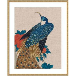 image:imageKate and Laurel Framed Wall Art Print Peacock and Peonies 1840 Utagawa Hiroshige Neutral Linen by The Art Institute of Chicago 22 x 26 Mila Dark Gold Frame Vintage Animal Art for Wall Decor42L x 34W