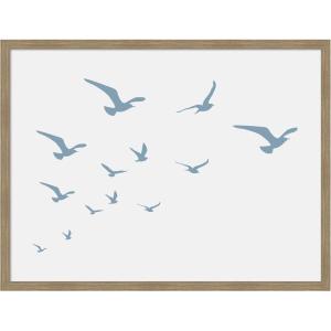 image:imageKate and Laurel Framed Wall Art Print Seagulls White Background by Jolly and Dash 26 x 20 Woodgrain Stripe Mocha Frame Coastal Animal Art for Wall Decor42L x 32W