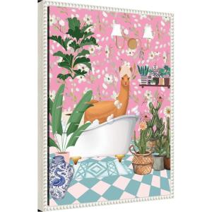 image:imageKate and Laurel Maximalist Llama Bath Framed Canvas Wall Art by Honey Island Studio 18 x 24 Sylvie Beaded White Whimsical Animals Bathroom Flowers Humor Art for Wall Decor Living Room Bedroom