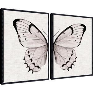 image:imageKate and Laurel Minimal Butterfly Watercolor Neutral Linen  2 Piece Framed Canvas Wall Art Set by The Creative Bunch Studio Sylvie Beaded Black Modern Contemporary Animal Art for Wall Decor