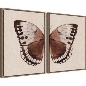 image:imageKate and Laurel Retro Butterfly Watercolor  2 Piece Framed Canvas Wall Art Set by The Creative Bunch Studio Sylvie Beaded Dark Gold Vintage Animal Art for Wall Decor