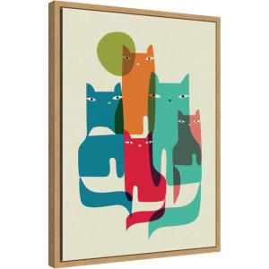 image:imageKate and Laurel Retro Cats Under The Moon Framed Canvas Wall Art by Rachel Lee 18 x 24 Sylvie Natural Whimsical Abstract Animals Art for Wall Decor Living Room Bedroom