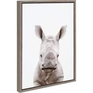 image:imageKate and Laurel Sylvie Animal Studio Baby Rhino Framed Canvas Wall Art by Amy Peterson Art Studio 18x24 Natural Modern Animal Portrait Art for WallGray
