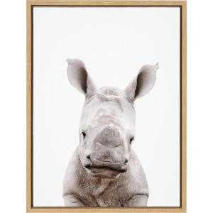 image:imageKate and Laurel Sylvie Animal Studio Baby Rhino Framed Canvas Wall Art by Amy Peterson Art Studio 18x24 Natural Modern Animal Portrait Art for WallNatural