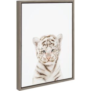 image:imageKate and Laurel Sylvie Animal Studio Baby White Tiger Framed Canvas Wall Art by Amy Peterson Art Studio 18x24 Natural Modern Jungle Animal Portrait Art for WallGray