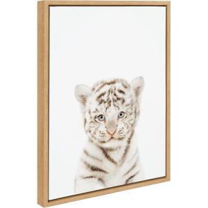 image:imageKate and Laurel Sylvie Animal Studio Baby White Tiger Framed Canvas Wall Art by Amy Peterson Art Studio 18x24 Natural Modern Jungle Animal Portrait Art for WallNatural
