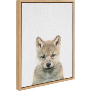image:imageKate and Laurel Sylvie Baby Wolf Color Illustration Framed Canvas Wall Art by Simon Te of Tai Prints 18x24 Natural Adorable Animal Art Wall DcorNatural