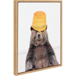 image:imageKate and Laurel Sylvie Basket Case Bear Framed Canvas Wall Art by Amy Peterson Art Studio 18x24 White Adorable Animal Art Funny Laundry Room ArtNatural