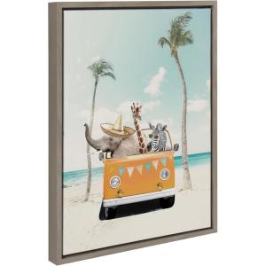 image:imageKate and Laurel Sylvie Beach Adventures Framed Canvas Wall Art by July Art Prints 18x24 Gray Colorful Beach Animal Wall Art DecorGray