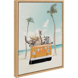image:imageKate and Laurel Sylvie Beach Adventures Framed Canvas Wall Art by July Art Prints 18x24 Gray Colorful Beach Animal Wall Art DecorNatural