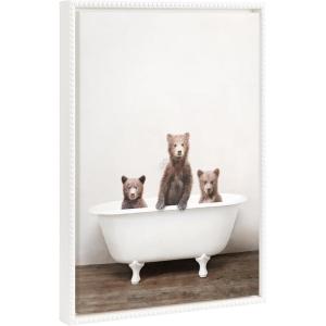 image:imageKate and Laurel Sylvie Beaded Three Little Bears in Vintage Bathtub Vintage Framed Canvas Wall Art by Amy Peterson 18x24 White Adorable Woodland Animal Art for WallBeaded White