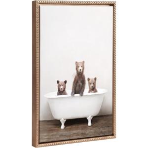 image:imageKate and Laurel Sylvie Beaded Three Little Bears in Vintage Bathtub Vintage Framed Canvas Wall Art by Amy Peterson 18x24 White Adorable Woodland Animal Art for WallGold