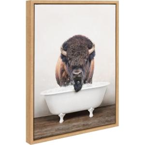image:imageKate and Laurel Sylvie Bison Rustic Bubble Bath Framed Canvas Wall Art by Amy Peterson Art Studio 18x24 Brown Modern Fun Decorative Bathtub Wall Art for Home DcorNatural